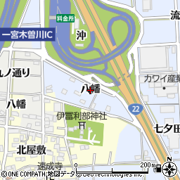 愛知県一宮市大毛（八幡）周辺の地図