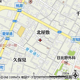 愛知県江南市古知野町（北屋敷）周辺の地図