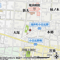 愛知県一宮市浅井町小日比野（宮裏）周辺の地図