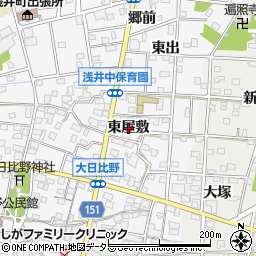 愛知県一宮市浅井町大日比野（東屋敷）周辺の地図