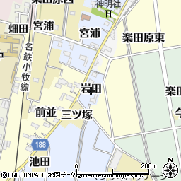 愛知県犬山市岩田周辺の地図
