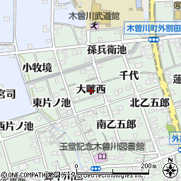 愛知県一宮市木曽川町外割田（大畔西）周辺の地図