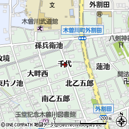 愛知県一宮市木曽川町外割田（千代）周辺の地図