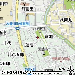 愛知県一宮市木曽川町外割田宮廻90-1周辺の地図