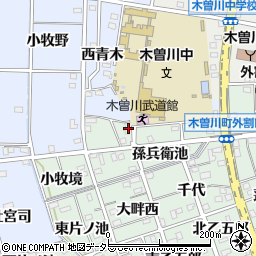 愛知県一宮市木曽川町外割田青木周辺の地図