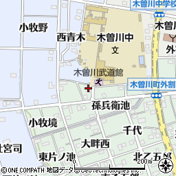 愛知県一宮市木曽川町外割田（青木）周辺の地図