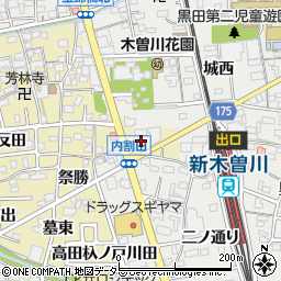 愛知県一宮市木曽川町内割田寺前周辺の地図