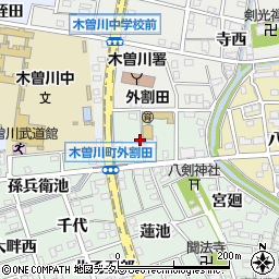 愛知県一宮市木曽川町外割田摺鉢周辺の地図