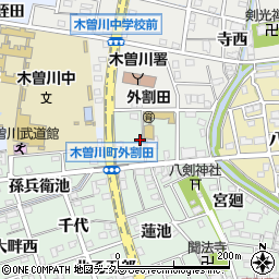 愛知県一宮市木曽川町外割田（摺鉢）周辺の地図
