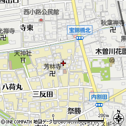 愛知県一宮市木曽川町内割田屋敷周辺の地図