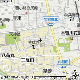 愛知県一宮市木曽川町内割田（屋敷）周辺の地図