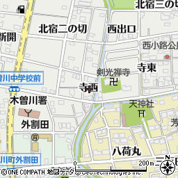 愛知県一宮市木曽川町黒田寺西周辺の地図