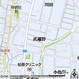 愛知県一宮市木曽川町里小牧武蔵野周辺の地図