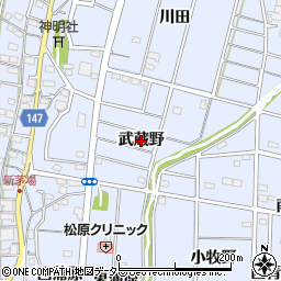 愛知県一宮市木曽川町里小牧（武蔵野）周辺の地図