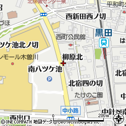 愛知県一宮市木曽川町黒田（南八ツケ池）周辺の地図