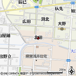 愛知県一宮市浅井町尾関（北田）周辺の地図