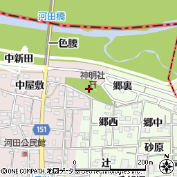 愛知県一宮市浅井町河田神明社周辺の地図