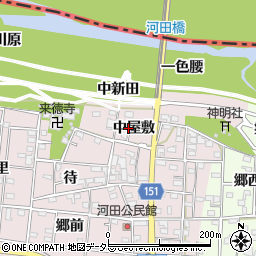 愛知県一宮市浅井町河田（中屋敷）周辺の地図