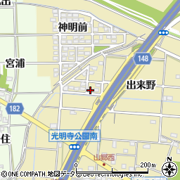愛知県一宮市光明寺出来野90周辺の地図