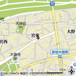 愛知県江南市草井町宮東周辺の地図