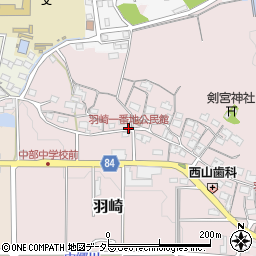 羽崎一番地公民館周辺の地図