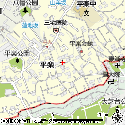 神奈川県横浜市南区平楽周辺の地図