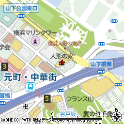 財団法人横浜観光コンベンション・ビューロー　横浜人形の家駐車場周辺の地図