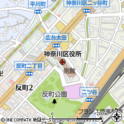 神奈川区役所　総務部地域振興課防犯・交通安全・区民利用施設等担当周辺の地図