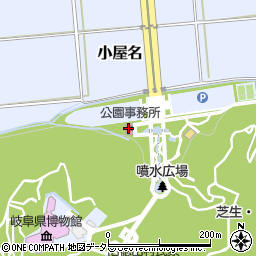 岐阜県　百年公園・ドッグラン＆グラウンドゴルフ・受付窓口周辺の地図