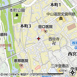 岐阜県中津川市本町周辺の地図