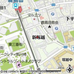 神奈川県川崎市幸区新塚越周辺の地図