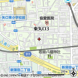 東京都大田区東矢口3丁目22周辺の地図