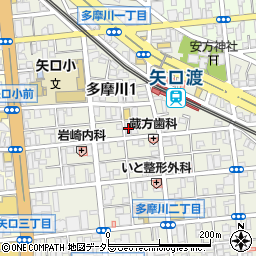 東京都大田区多摩川1丁目21-16周辺の地図