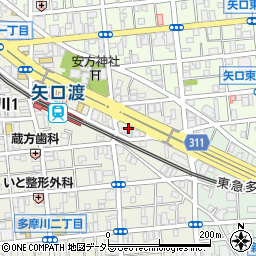 東京都大田区多摩川1丁目2-25周辺の地図