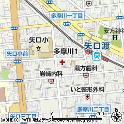 東京都大田区多摩川1丁目21-2周辺の地図