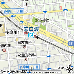 東京都大田区多摩川1丁目20周辺の地図