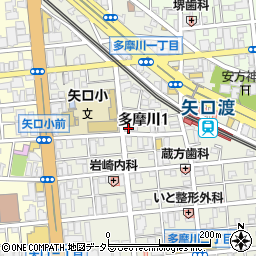 東京都大田区多摩川1丁目19-9周辺の地図