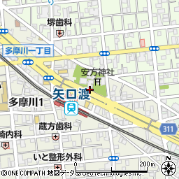 東京都大田区多摩川1丁目5周辺の地図