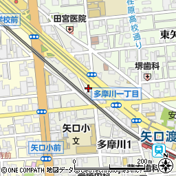 東京都大田区多摩川1丁目11周辺の地図