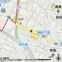 井田病院入口周辺の地図
