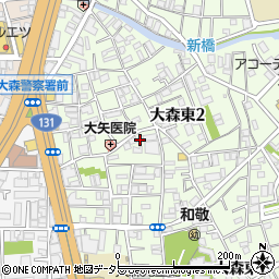 東京都大田区大森東2丁目周辺の地図