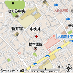 東京都大田区中央4丁目周辺の地図