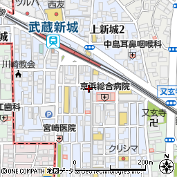 新宿とんかつさぼてん武蔵新城店周辺の地図