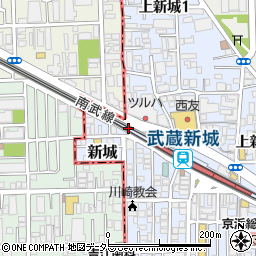 まいばすけっと武蔵新城駅前店周辺の地図