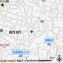 神奈川県川崎市多摩区南生田5丁目8周辺の地図