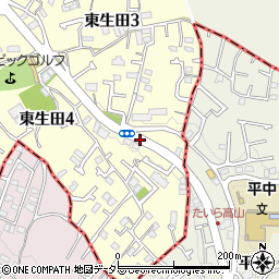 神奈川県川崎市多摩区東生田3丁目4周辺の地図