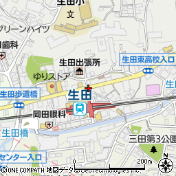 生田出張所入口周辺の地図