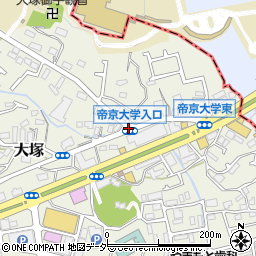 帝京大学入口周辺の地図
