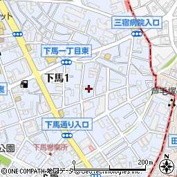 東京都世田谷区下馬1丁目周辺の地図