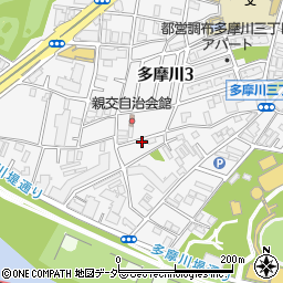 東京都調布市多摩川3丁目66-21周辺の地図